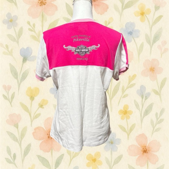 Vintage 2005 Harley Davidson Pink White Tee Shirt Women 2X Biker Y2K Kentucky - Picture 4 of 7